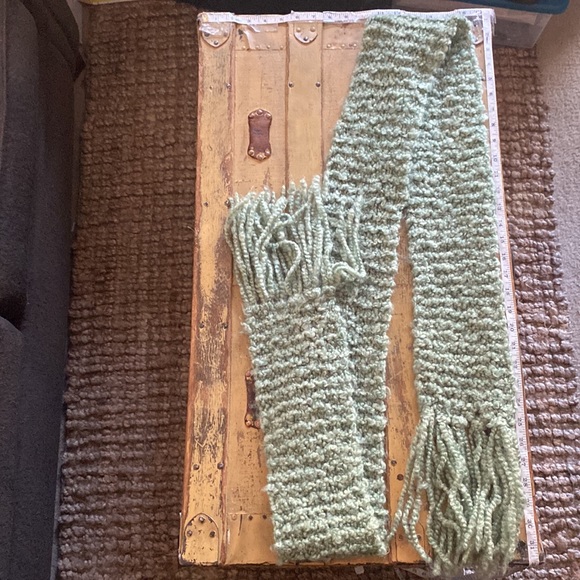 BOHO CHUNKY KNIT LONG WOVEN SCARF TASSELS SAGE MINT GREEN COZY WARM OS - Picture 13 of 14